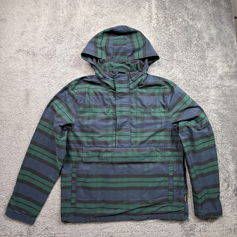 Hikerdelic Plaid Smock Jacket Adult S Green Blue Pullover Hooded Gorpcore Lined
